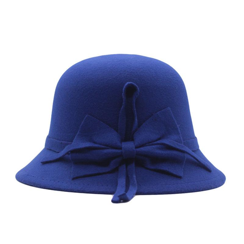 Basin hat women's autumn and winter casual hat big bow fashionable bucket hat women's dome British woolen top hat