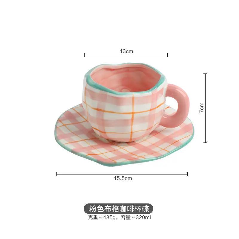 Hand Painted Blue Sky White Clouds Coffee Mug with Ceramic Handmade Tea Cup Saucer Set Lovely Gift Irregular Coffee Mug