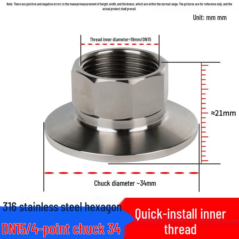 Quick-Fit Innengewinde 304/316L Edelstahl Sechskantverbinder, Sanitär Quick-Clamp Stutzen, Innengewinde Hülse