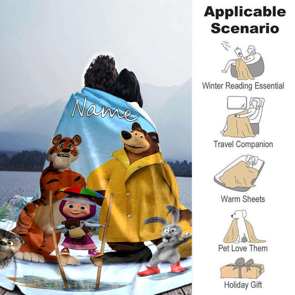 Customiz Name Personality Masha and the Bear Blanket Soft &Warm Sofa Office Bed Travel Lunch Break Blanket, Gift Suitable All Seasons