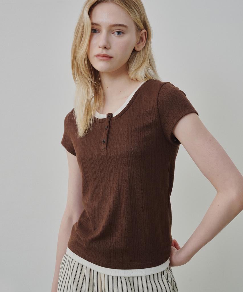 Ollibeudeollibeu Henley Neck Layered T-Shirt Ow6Me5700