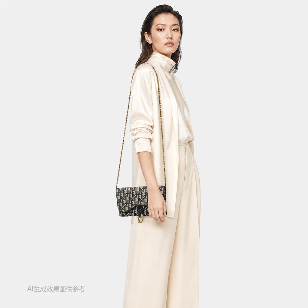 [Pre-Owned] Saddle Classic Monogram Removable Metal Chain Oblique Embroidery Fabric Saddle Bag - Very Good #IK1O9N
