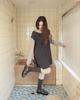 Phased Pintuck Waffle Flare Dress_Gray
