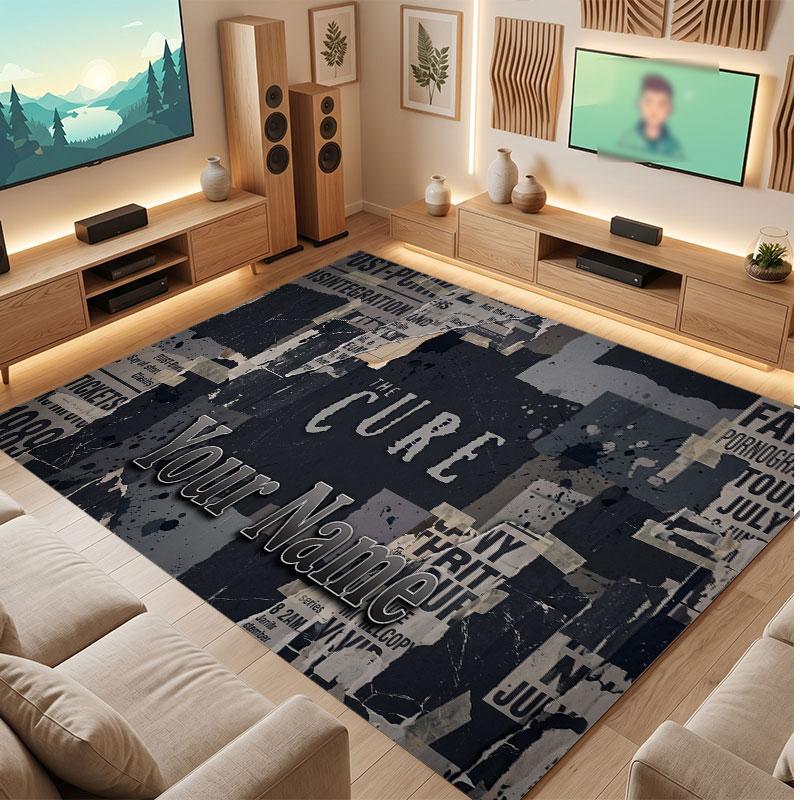 The Cure Personalized Crystal Velvet Carpet, Customized Name Text Soft Anti‑Slip Rug for Living Room Bedroom