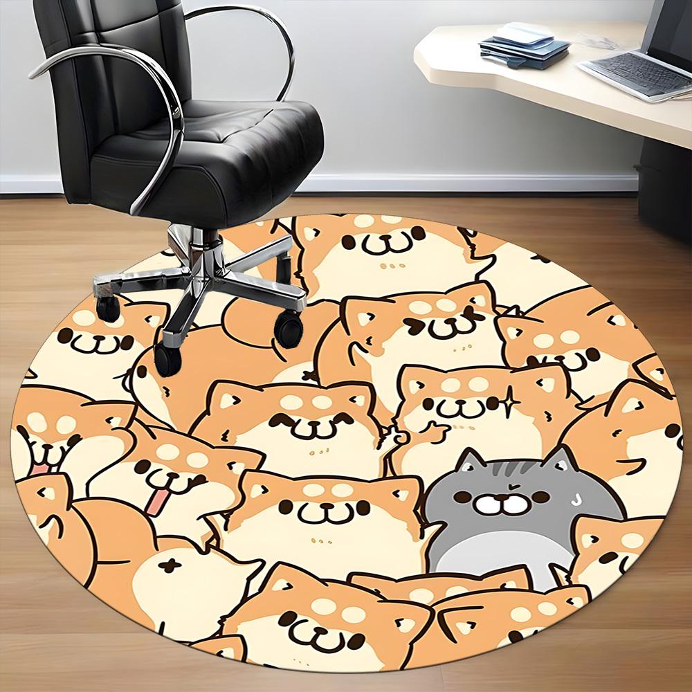 1pc Shiba Inu Dog Office Round Area Rug, Indoor Mat Suitable ForOffice, Under Office Chairs Bedroom Living Room Home Decor, Room Deco, N65