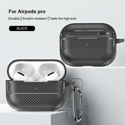 YurKem Carbon Fibre Earphone Case For Apple Airpods Pro Shockproof Cover For Air Pods Pro Supports Wireless Charging With Keychain Case