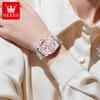 OLEVS Women's Watches Classic Trend Pink Dial Stainless Steel Chronograph Original Brand Quartz Wristwatch for Lady Waterproof