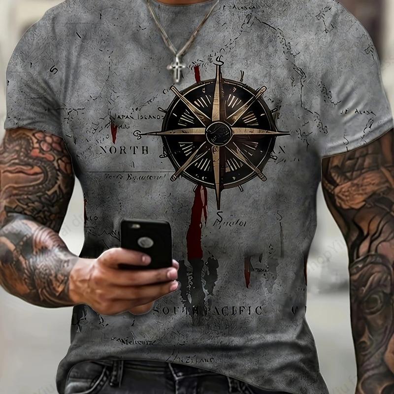 Men's T-Shirt 3D Vintage Compass Pattern 3D Print T-Shirts Men Women Fashion T Shirt Hip Hop Tops Tees Outdoors Clothes Male