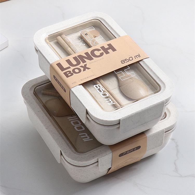 Microwavable Japanese-Style Wheat Straw Lunch Box Set with Compartments for Students and Office Workers