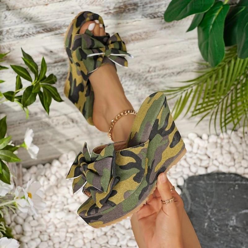 Mode Damen Keilsandalen 2025 Große Größe Schuhe Damen Plateau Outdoor Sandalen Trend Slipper Bequem Schleife Hausschuhe Pantoletten Damen