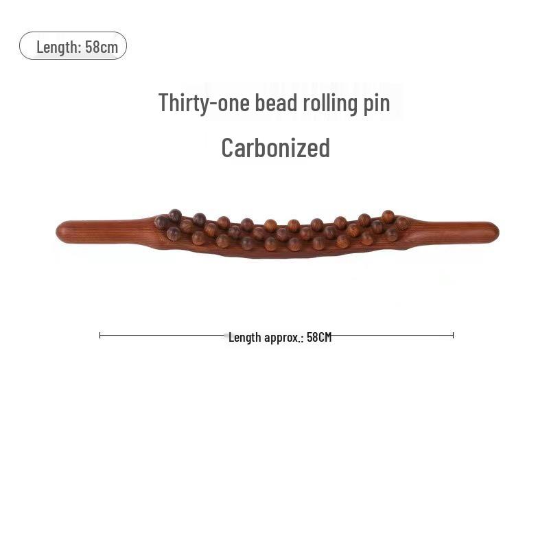 Beech Wood Rolling Pin Massager for Whole Body Gua Sha Therapy and Meridian Massage with Eight and Ten Beads