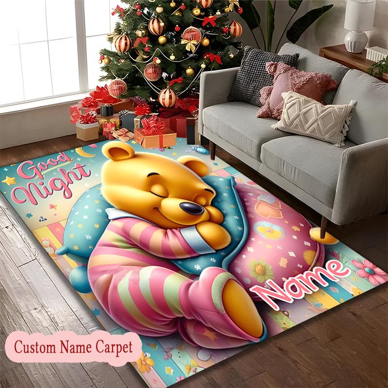 1pc Custom Name or Text Area Carpet, Good Night Winnie Pooh Cozy Dreams Printed Chair Rug for Living Room Kitchen Game Room Use