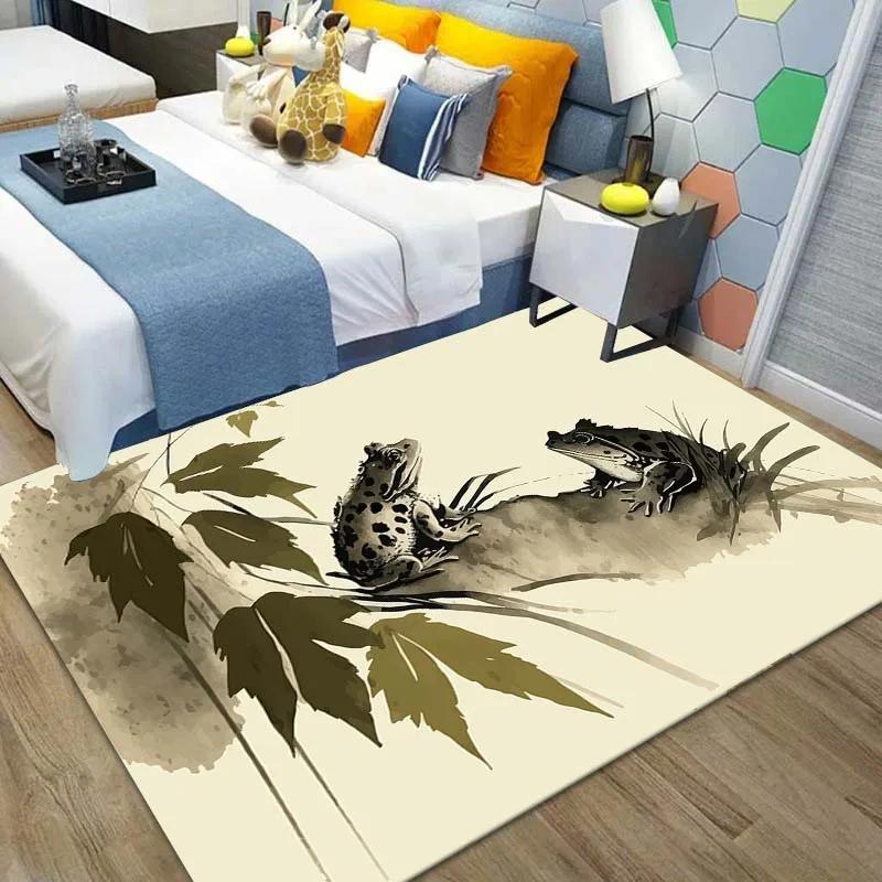 Chinesischer Koi Karpfen Tuschemalerei Glücksteppich Rosa Kirschblüten Teppich für Wohnzimmer Schlafzimmer Heimdeko Fußmatte Bodenmatten