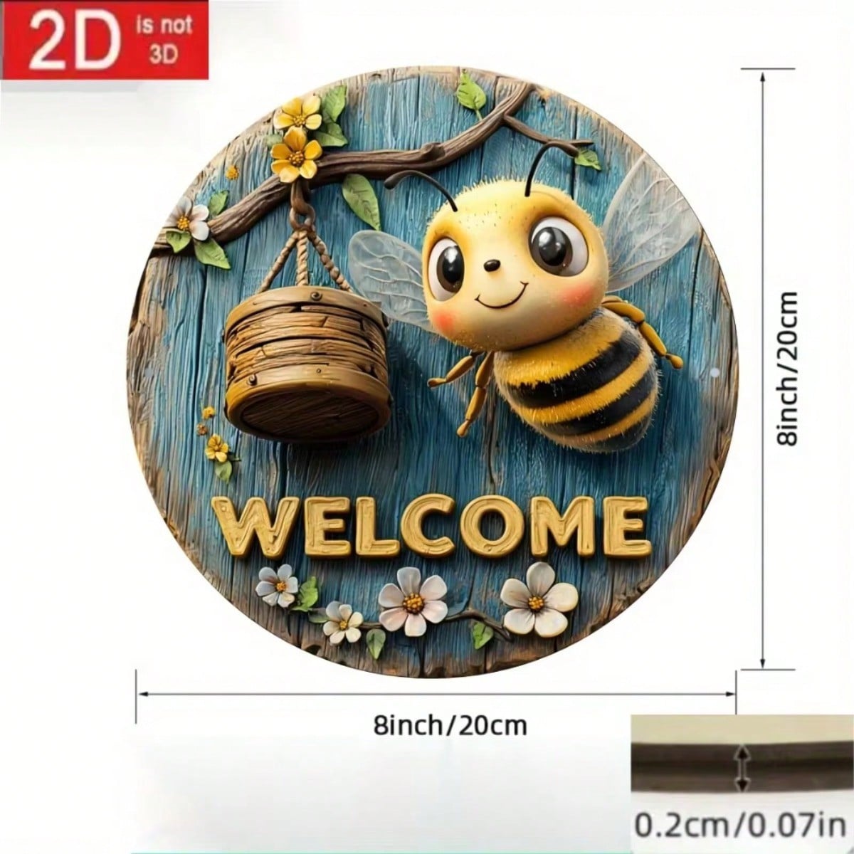 

2D Flat Bee Welcome Metal Sign – Beekeeper Gift Home Decor 20x20 разноцветный