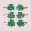 6pcs Sparkly Clover Hair Clips Girls ST'patrick's Day Hairpins Glitter Green Flower Hair Clips Children Kids Headwear