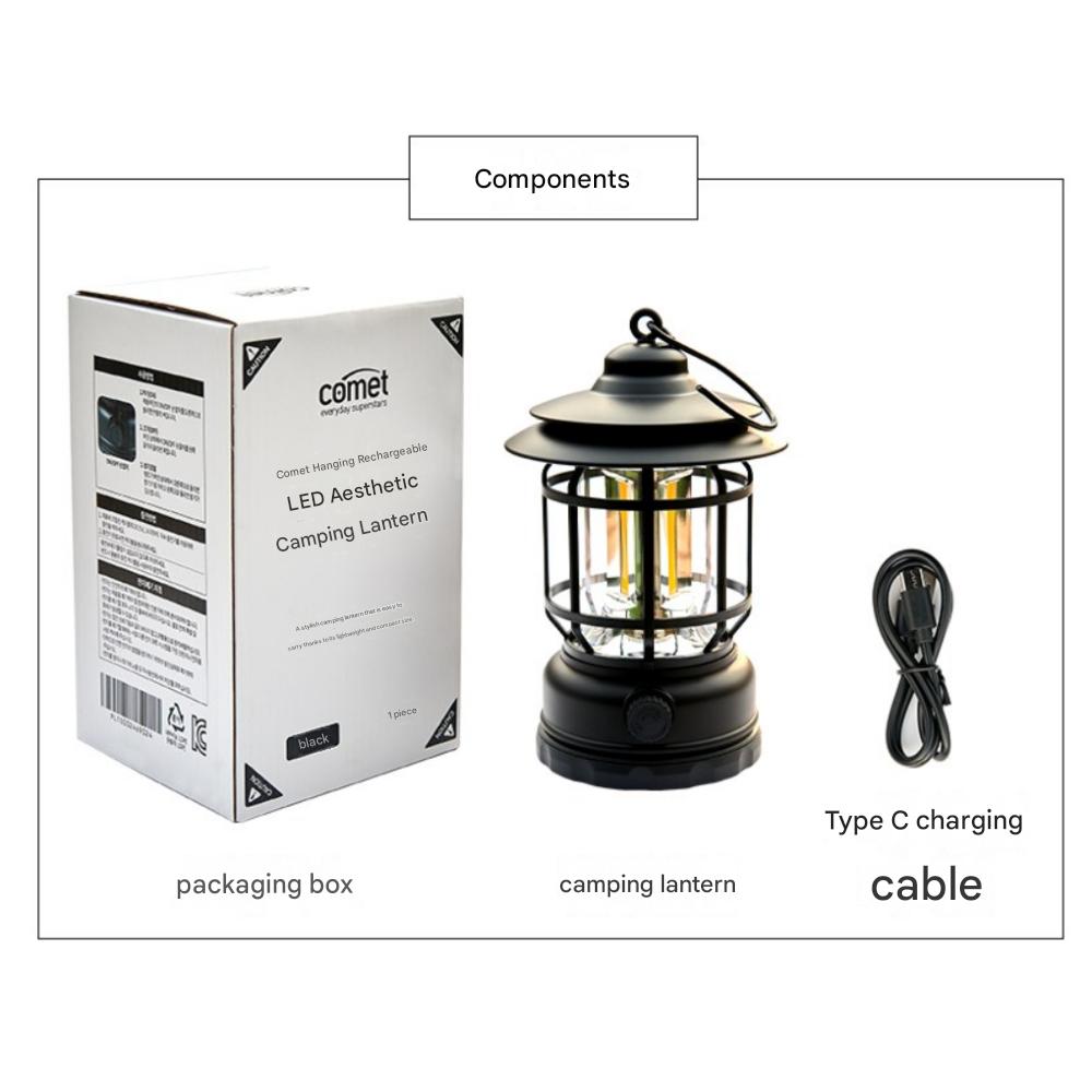 Hanging Rechargeable LED Camping Lantern, (Black)