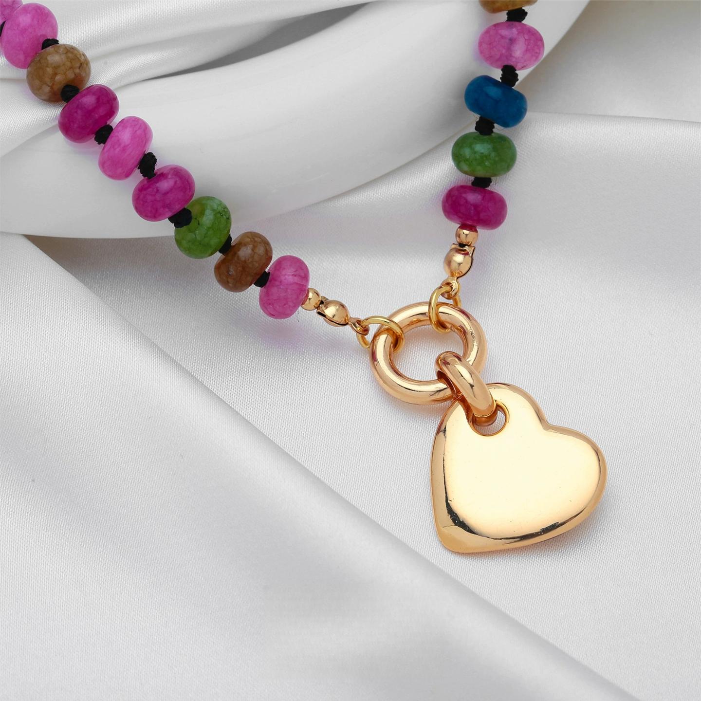 Heart Choker Copper Round Bead Necklace European Minimalist With Rainbow Tourmaline Geometric Pendant Neck Decor For Everyday Casual Attire золотой