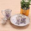 1Conjunto 1:12 Casa de bonecas Conjunto de chá em miniatura Canecas de chá de porcelana Jarras com bandeja Decoração para casa