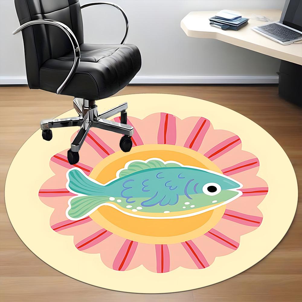1pc Fish Sunflower Office Round Rug, Non-slip, Soft and Durable Office Rug for Interior Decoration, Perfect for Office, Beautiful Decoration yy2603240