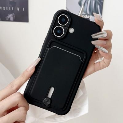 Bolsillo para Tarjetas Ranura Portatarjetas Cartera Estuche Para iPhone 16 15 14 Plus 11 12 13 Pro Max 16E Lujoso Suave Mate Silicona Antigolpes Funda