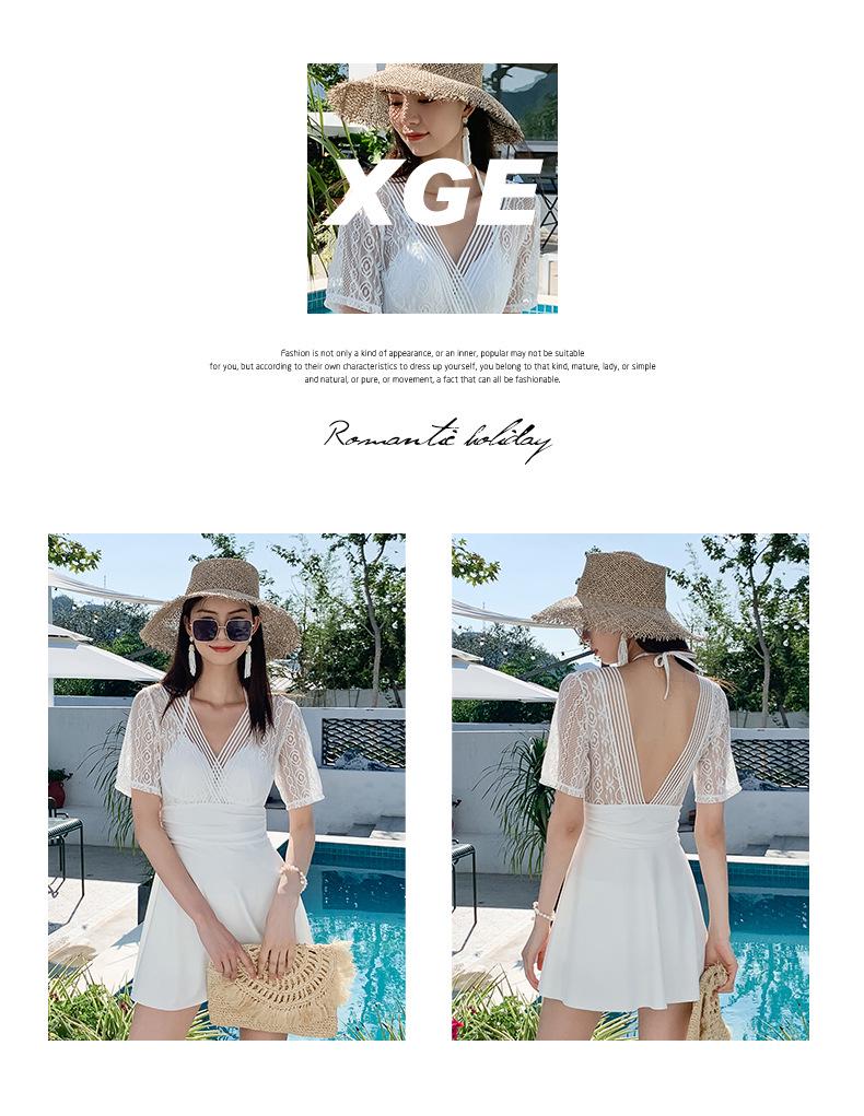 2025 Women’s Korean Skirt-Style One-Piece Swimsuit with Boxer Briefs, Conservative Tummy Control, Slimming Hot Spring Design.