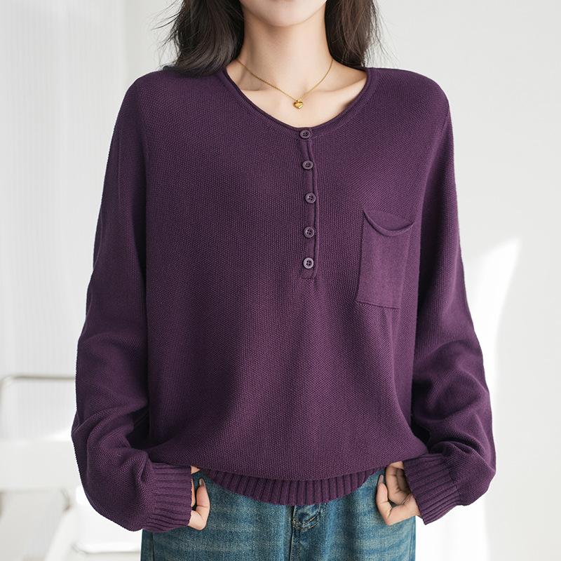 

Cotton Thread Retro Long-sleeved Sweater Sweater for Women Early Spring New Solid Color Loose Korean Style Fashionable Casual Exterior M червоний