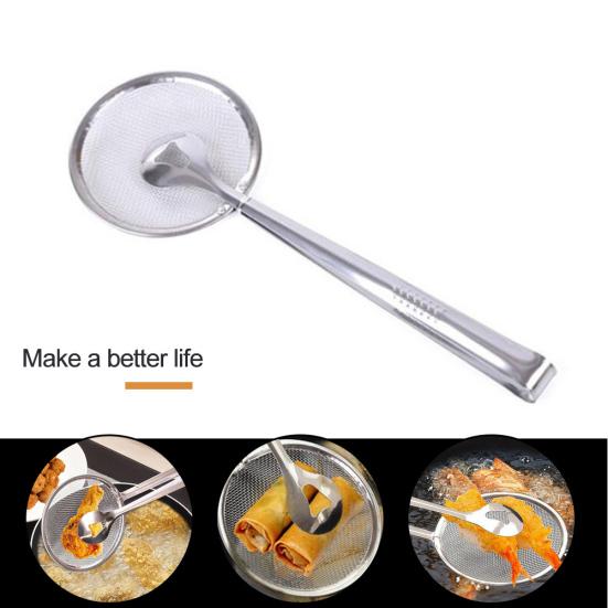 Round Long Handle Stainless Steel Colander Oil Filter Fried Food Grid Scoop
