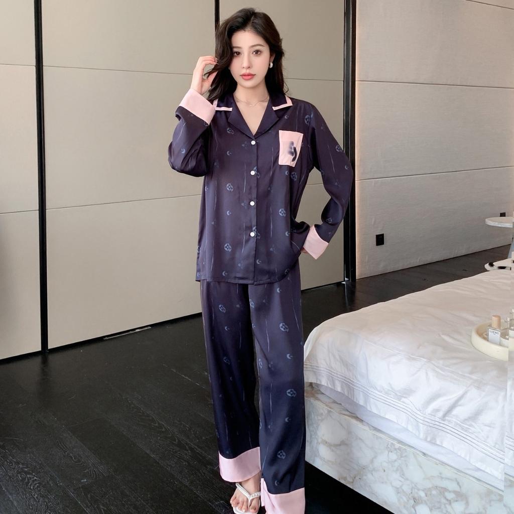 Spring Latest Ice Silk Pajamas for Women Comfortable High-end Simple and Leisure Home Wear Suits