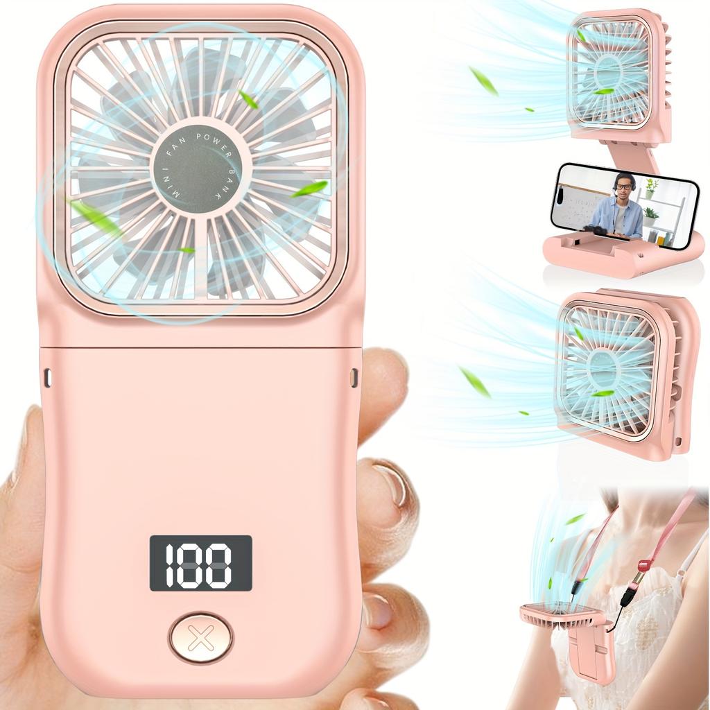 30000mAh Battery Portable Handheld Mini Fan with Digital Display Ultra-thin Folding Neck Fan USB Rechargeable 3-speed