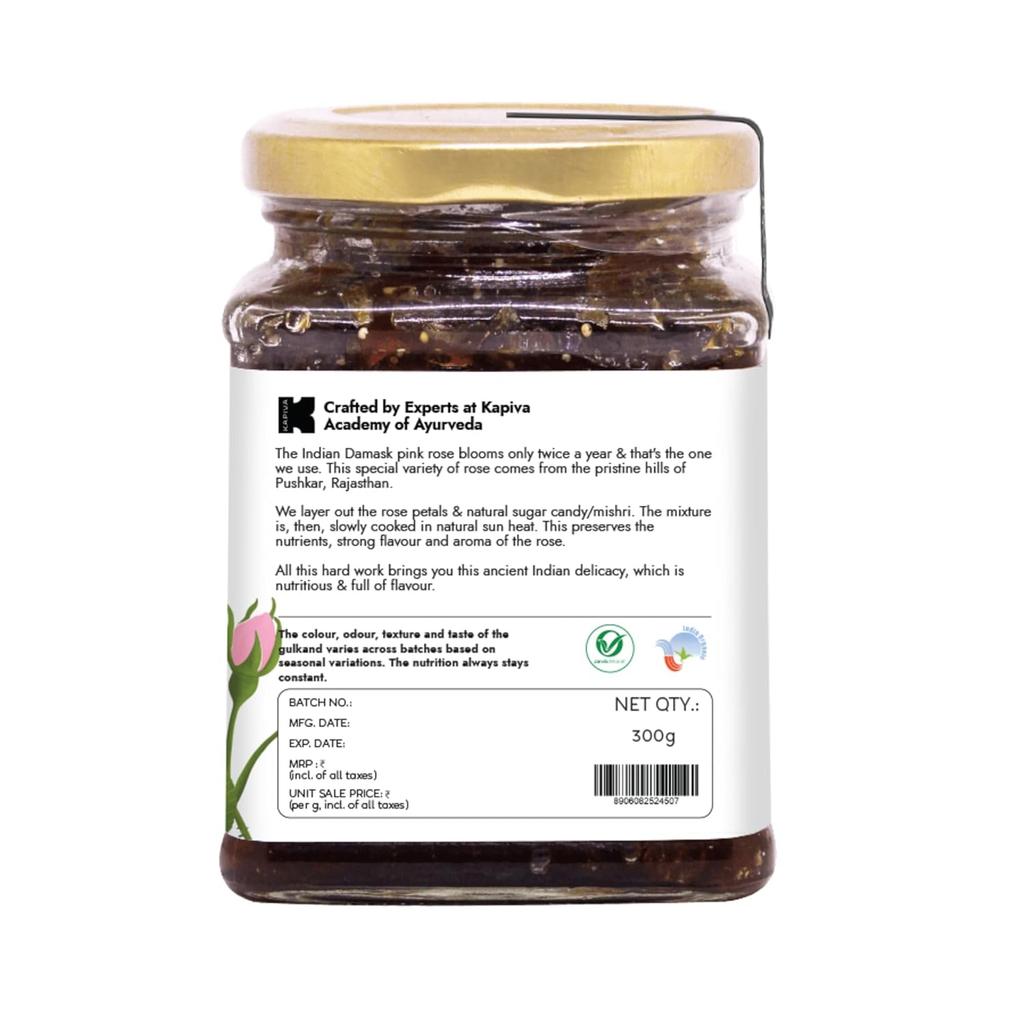 Kapiva Organik Gulkand Gül Yaprağı Reçeli 300g | Güneşte Pişirilmiş Hint Şam Gülleri | %100 Doğal