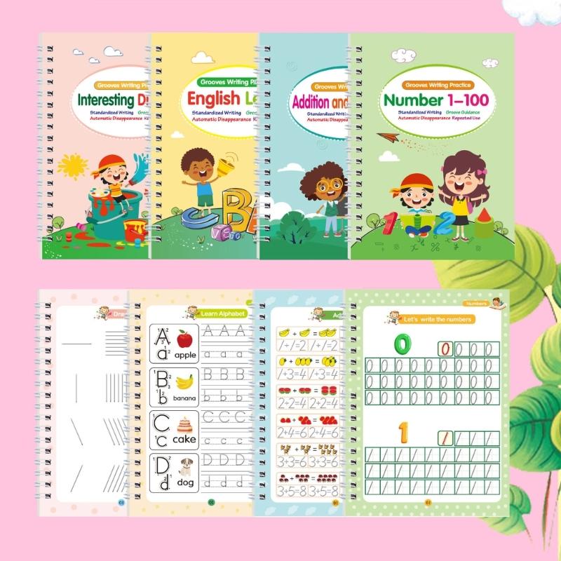4 Stück Magisches gerilltes Schreibübungsheft Kalligrafie-Übungsbuch Für Vorschulkinder Schreibfähigkeiten Üben