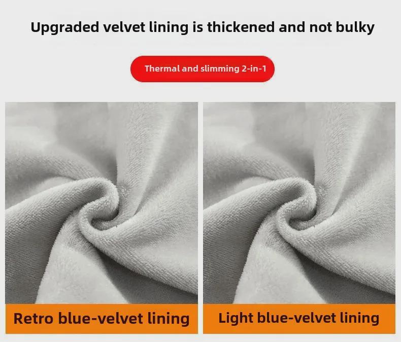 Damskie pluszowe ciepłe dżinsy z wysokim stanem i szerokimi nogawkami - styl amerykański, edycja jesienno-zimowa