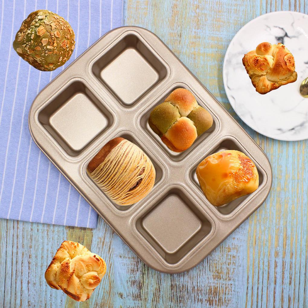 Muffin Cake Pan 6-Cavity Square Non-Stick Cupcake Tray Bakeware for Oven Baking