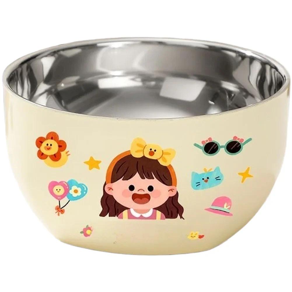 1 Set Schüssel zum Servieren von Nudeln, Obst, Joghurt und Reis Edelstahl Kinderschüssel mit Saugfuß Cartoon Babyfütterungsschüssel