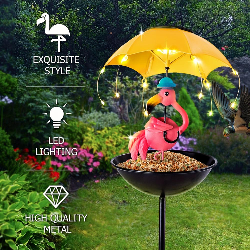 Outdoor Iron Waterproof Statue Light Simulation Animal Solar Light with Bee and Flamingo Frog and Hummingbird Feeder Function,for Garden Decoration