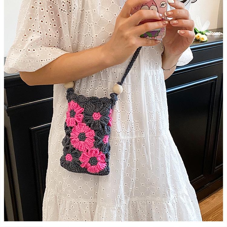 Handmade Crochet Floral Phone Bag, Cute Hollow Flower Crossbody Purse for Women, Knitted Small Shoulder Bag for Phone