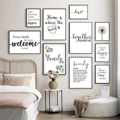Citação de família feliz Arte de parede Pôsteres em preto e branco Amor Coração Impressões Nórdicas Minimalista Imagem Pintura em tela Decoração de sala de estar