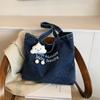 Vintage Amerikanische Denim Canvas Tasche, Schultertasche mit großer Kapazität und Stickerei, Studenten-Klassenfahrt-Pendler-Handtasche