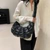 Women Solid Color PU Leather Shoulder Crossbody Bag Pleated Padded Handbag Purse