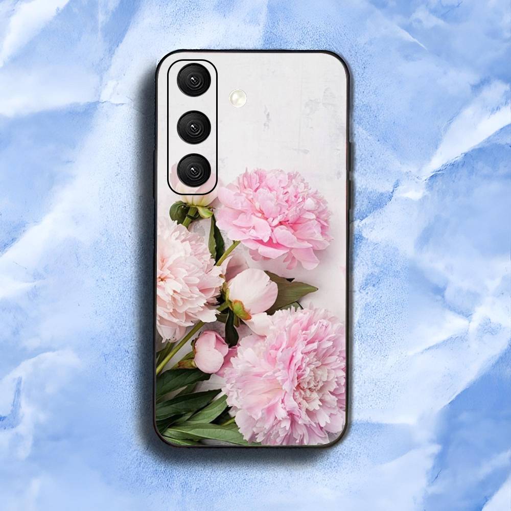 Elegant Pink Flower Peony For Samsung Galaxy S25 S24 S23 Ultra S22 S21 Plus S20 Black Soft Silicone Protective Case