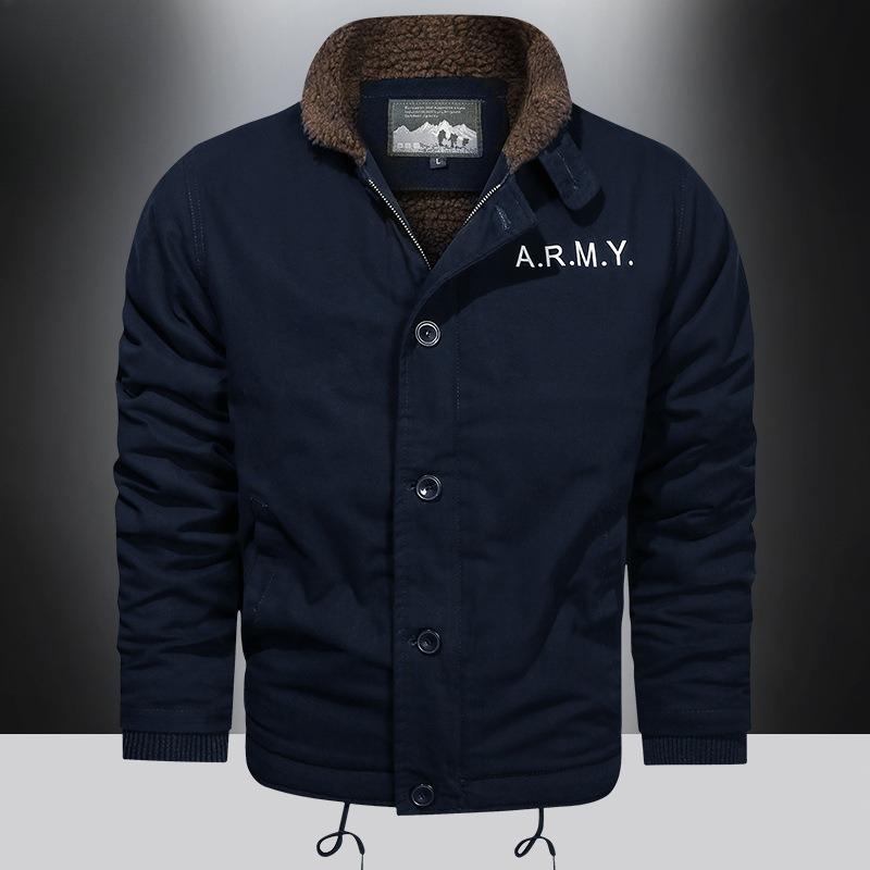 

Winter Men S Lamb Wool Versatile Coat Thickened Fur Collar Fleece Tooling Bomber Jacket Cotton Coat Lamb Wool Cotton Coat 5XL темно-синього кольору