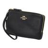 Coach Corner Zip Logo Print Fashion Versatile Double Layer Leather Clutch Women Clutch Black 6649-IMBLK
