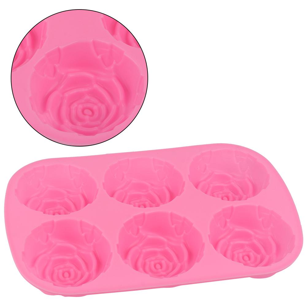 6-Hohlraum Rosenförmige Silikon Pudding Schokoladenkuchen Form Mikrowellen- Gefrierschrankfest Rosa