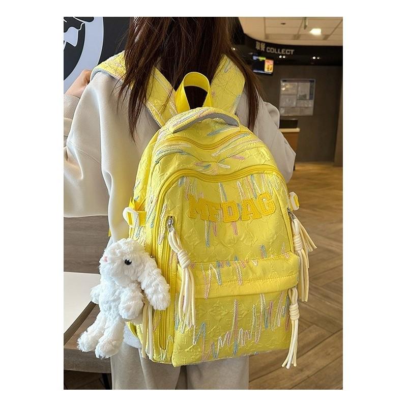 Girls Nylon School Backpack With Letter Pattern And Top Handle For School And Travel