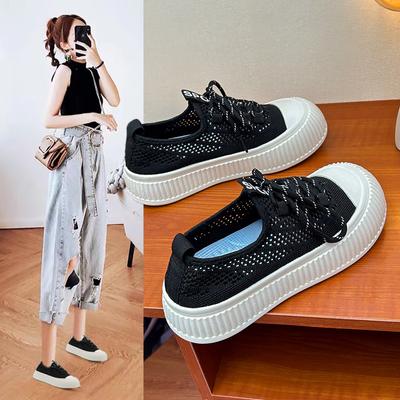 Women's Chunky Platform Sneakers Breathable Walking Shoes Non-Slip Knitted Mesh Running Sneakers Lace-Up Comfortable Summer Casual Shoes for Female