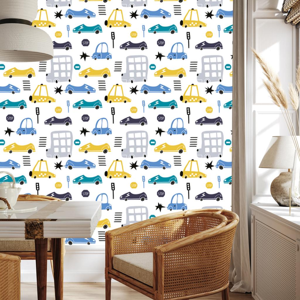 Wallpaper Colorful cars fairy tale decoration for living room and bedroom 50x1000