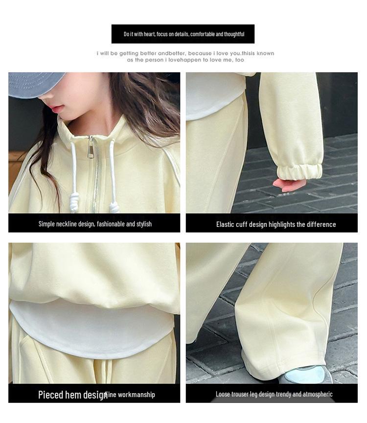 Girls' Autumn 2025 Korean Style Two-Piece Sweatshirt & Pants Set