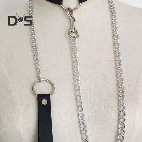 Women Faux Leather Collar Leash Chain Decor Adjustable Erotic Lover Necklace Cosplay Nightclub Party Choker Individual Neck Jewelry