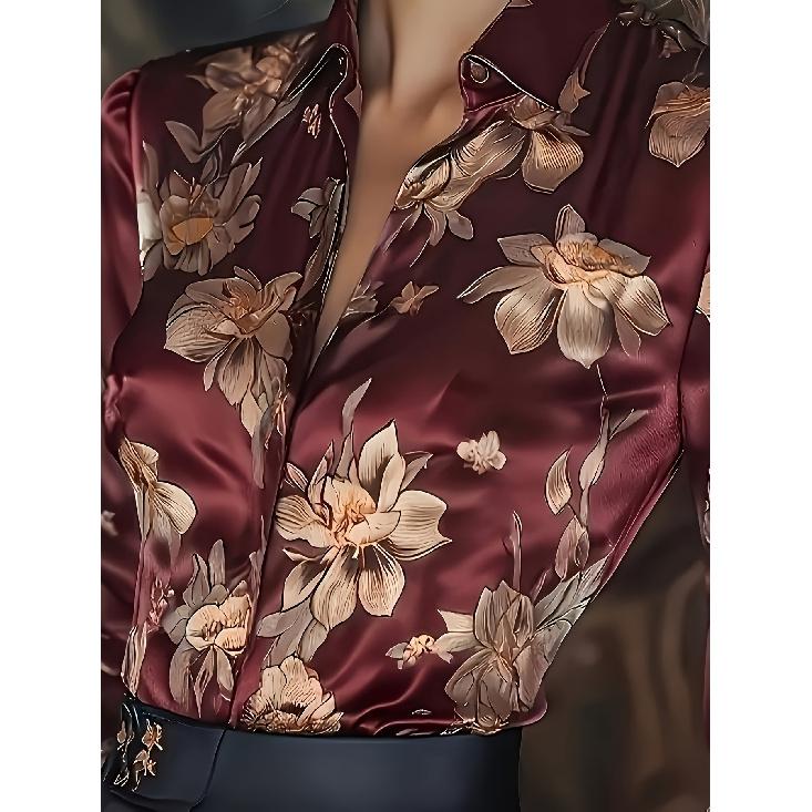 Neues europäisches und amerikanisches grenzüberschreitendes Vintage-Satin-Langarmhemd für Damen, elegant und bequem