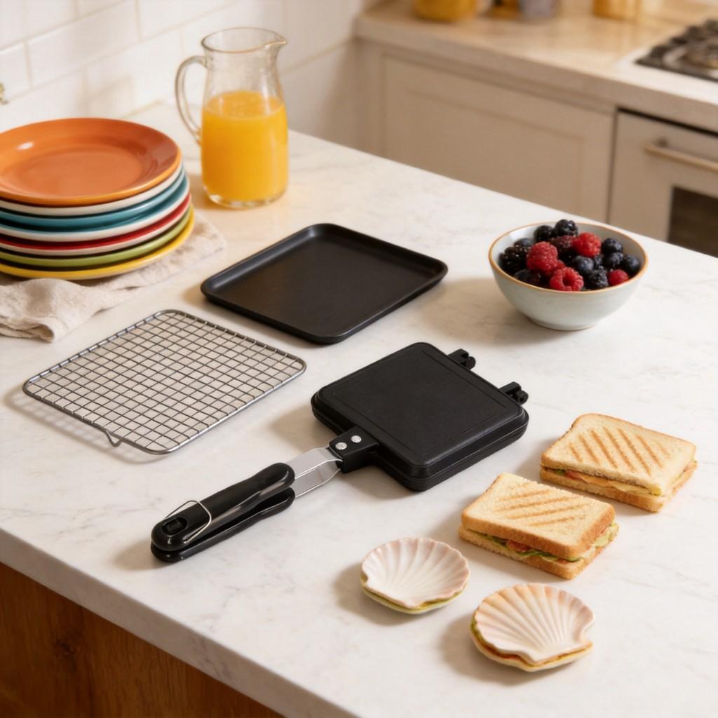 Sandwich Maker Pan With Nonstick Aluminum Griddle For Breakfast And Snack Preparation
